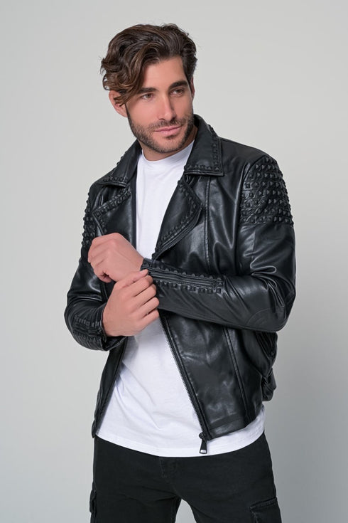 Leather Biker Jacket - Black